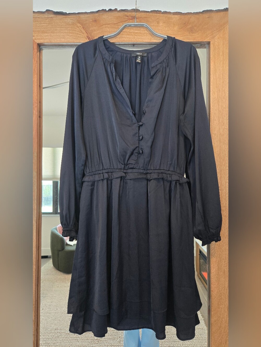 AQUA Satin Long Sleeve Mini Dress – Navy Blue – Bloomingdale’s Exclusive